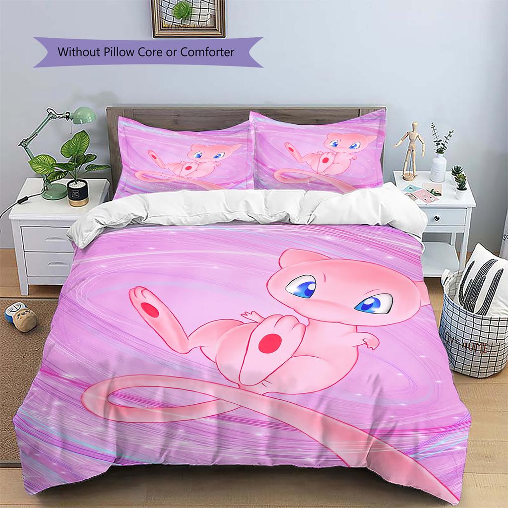Mew Cartoon Duvet Cover & Pillowcases, Pokemon Fan Bedroom Bedding, Great Gift.chl