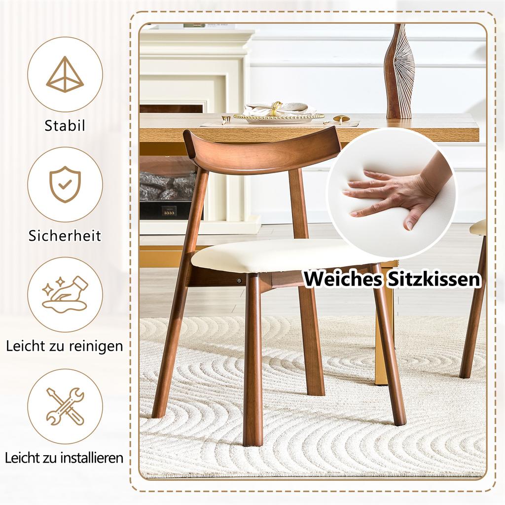 Set of 2 Dining Chairs with Wooden Frame, Upholstered Chairs with Ergonomic Backrest, Chairs for Dining Room Living Room, Chairs Only Without Table