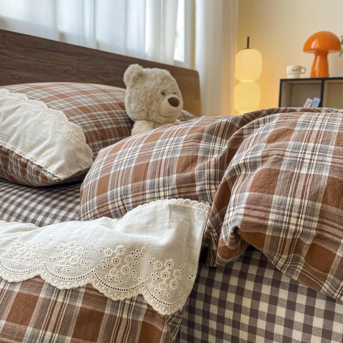 Французский стираный хлопковый комплект постельного белья Класса А, 2026 Студенческий Простой Muji Дом, 4 предмета Single Duvet Cover 160*215