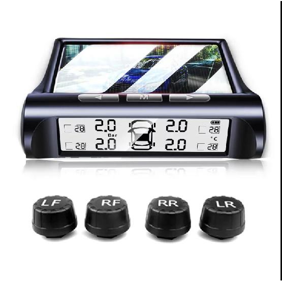 TPMS Solar Tire Pressure Sensor Car Tire Pressure Monitoring System with 4 Wheel External Sensors TMPS Black Exter Senor