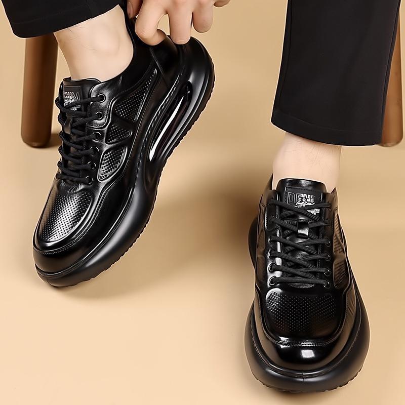 First Layer Cowhide Spring And Autumn Men'S Shoes Genuine Leather Air Cushion Casual Leather Shoes British Thick-Soled Breathable Versatile Trendy