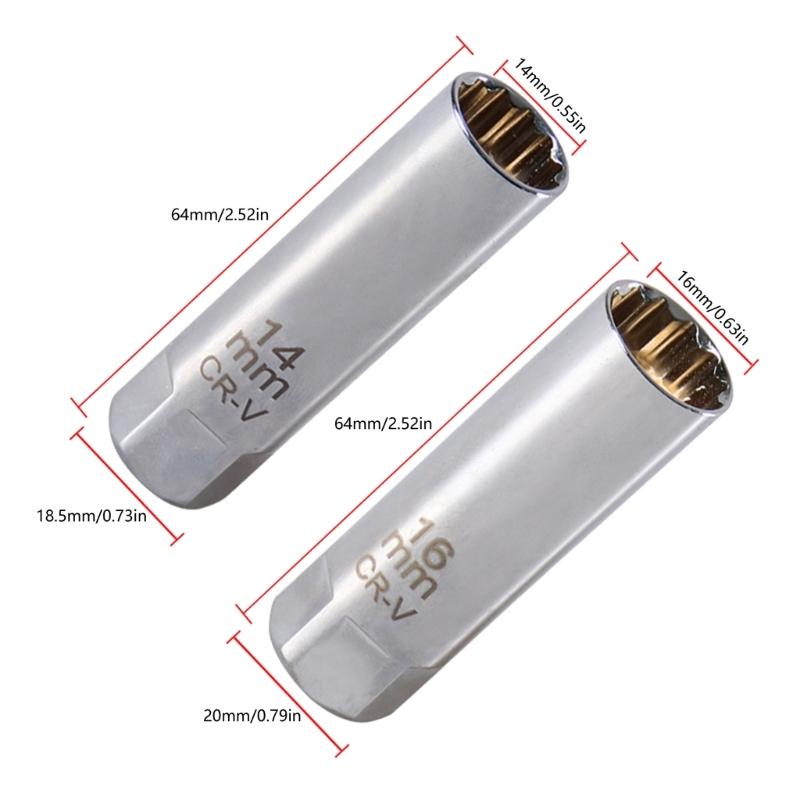 2pcs Magnetic Spark Plugs Socket Wrench Set Featuring Ergonomic Grip Steel Construction for Efficient Engine Maintenance