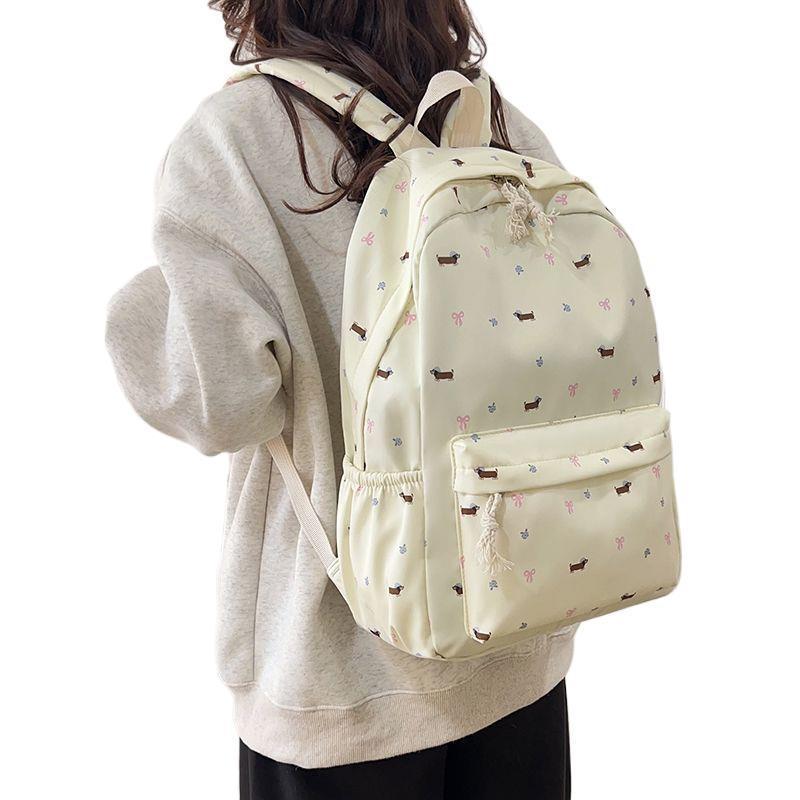 Japanese-Style Floral Dachshund Backpack: Cute and Versatile for Students