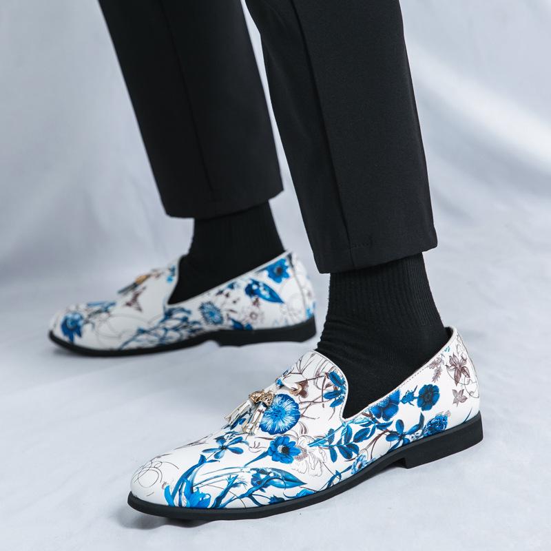 Men's Large Tassel Slip-on Loafers - Chinese Style Printed Casual Leather Shoes