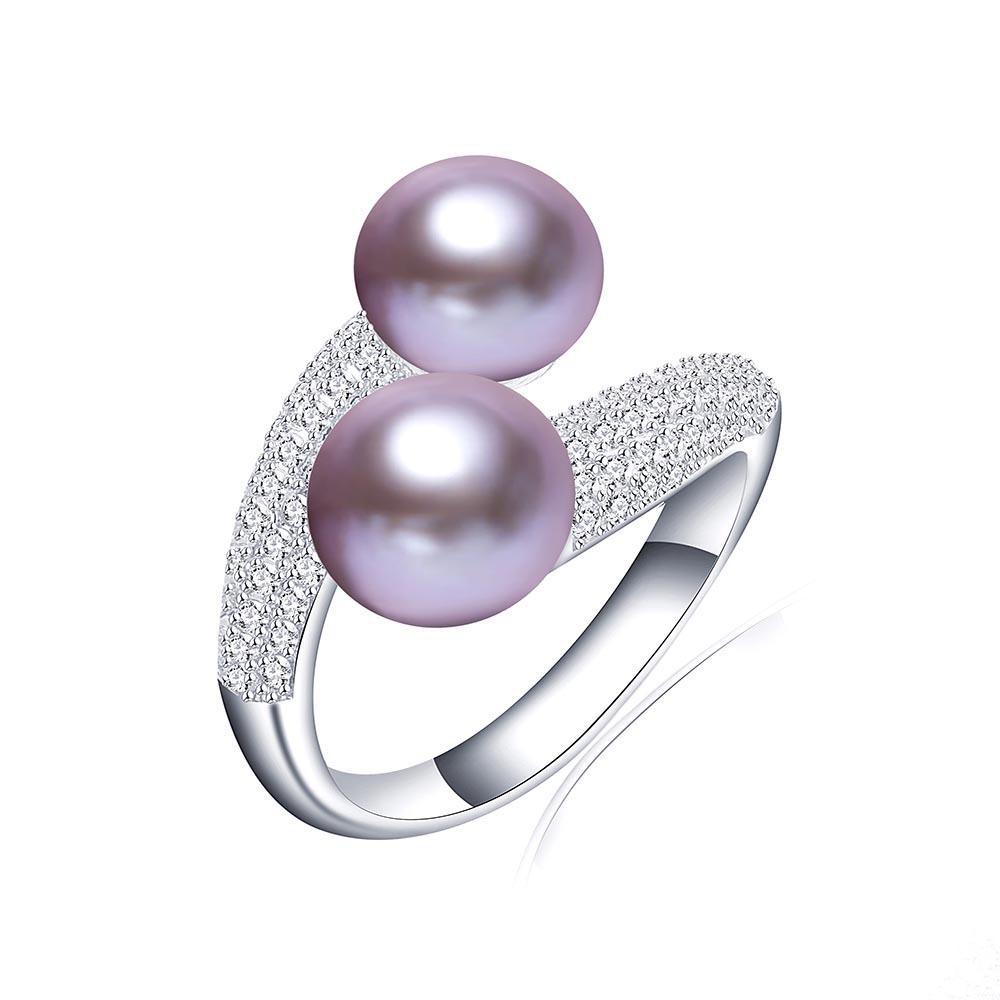 New Double Pearl Adjustable Natural Freshwater Pearl Original 925 Silver Zircon Women's Ring Fine Bridal Jewelry