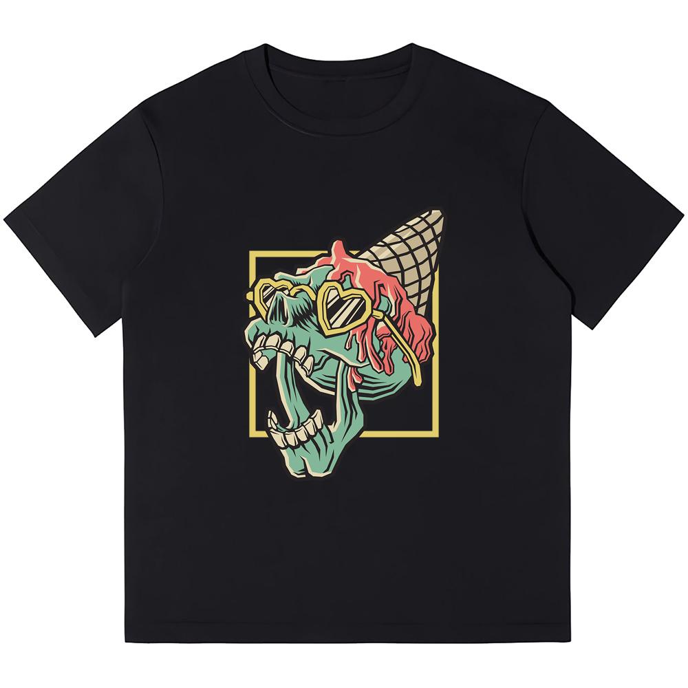 

230GSM плотный хлопок мужские футболки мороженое пролитый череп голова печать ретро панк футболка Harajuku повседневная уличная одежда футболки