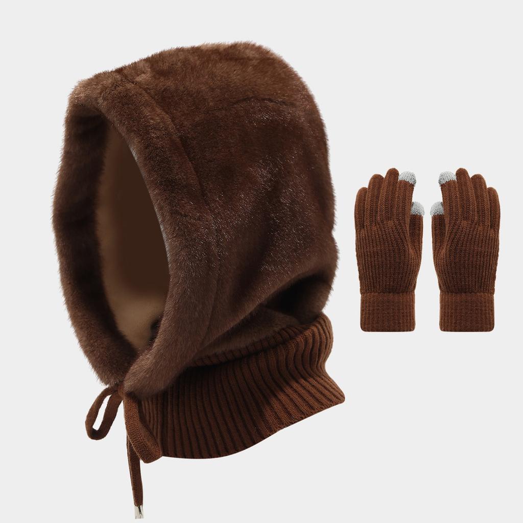 Adult Winter Trapper Hat, Neck Cover and Gloves Set, Windproof Lined with, Warm Outdoor Set