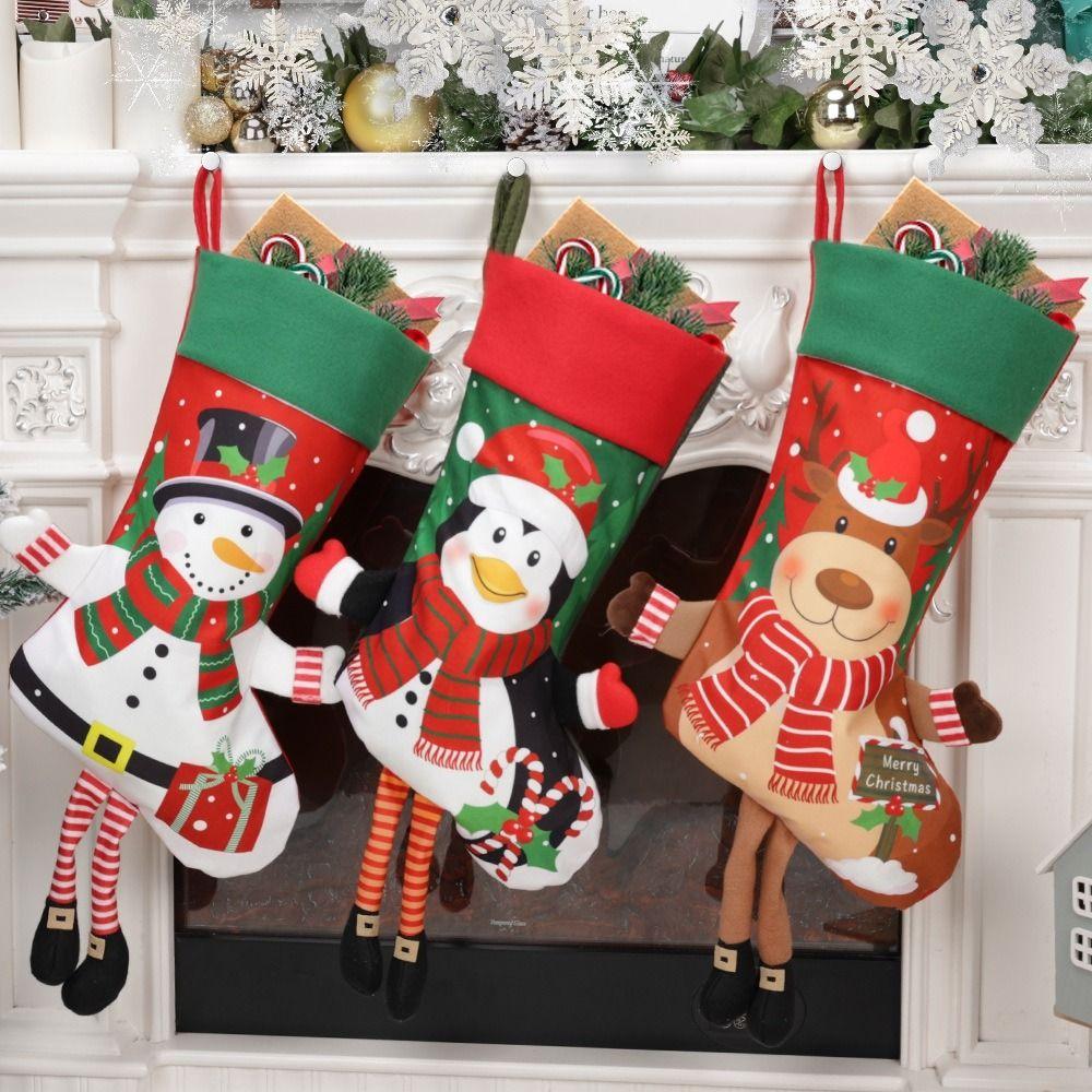 Snowman Christmas Gift Bags Santa Claus Xmas Candy Bag Gift Christmas Socks Pendant  Children