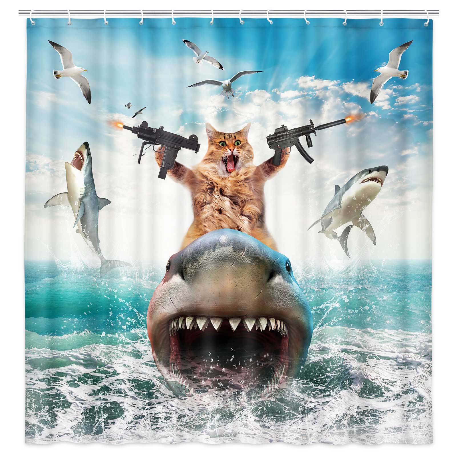 

Interesting Printed Shower Curtain Bathroom Decoration 150 * 180cm One Size синій
