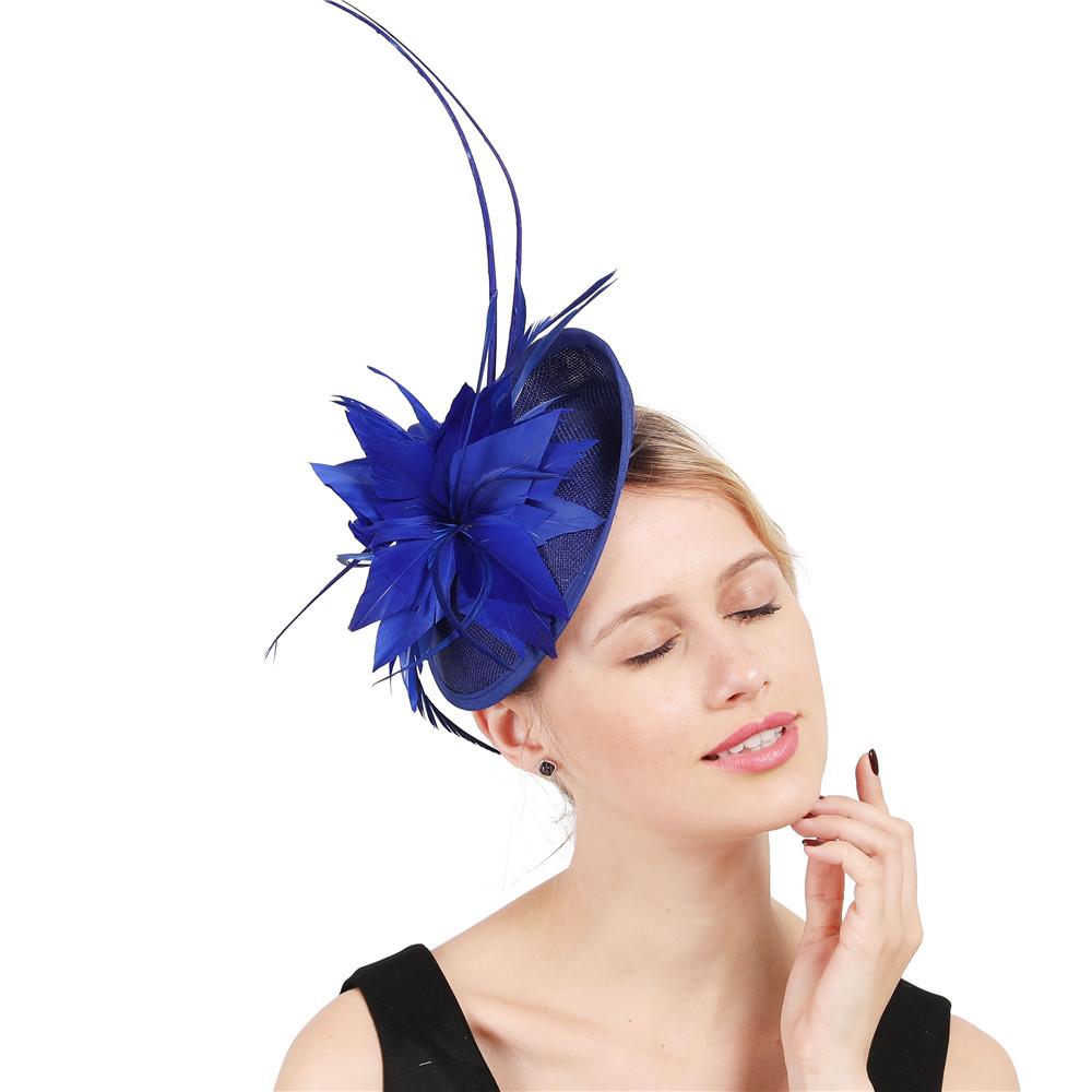 Royal Blue Boutique Banquet Mesh Top Hat Imitation Hemp Headgear Bridal Wedding Dress Mesh Feather