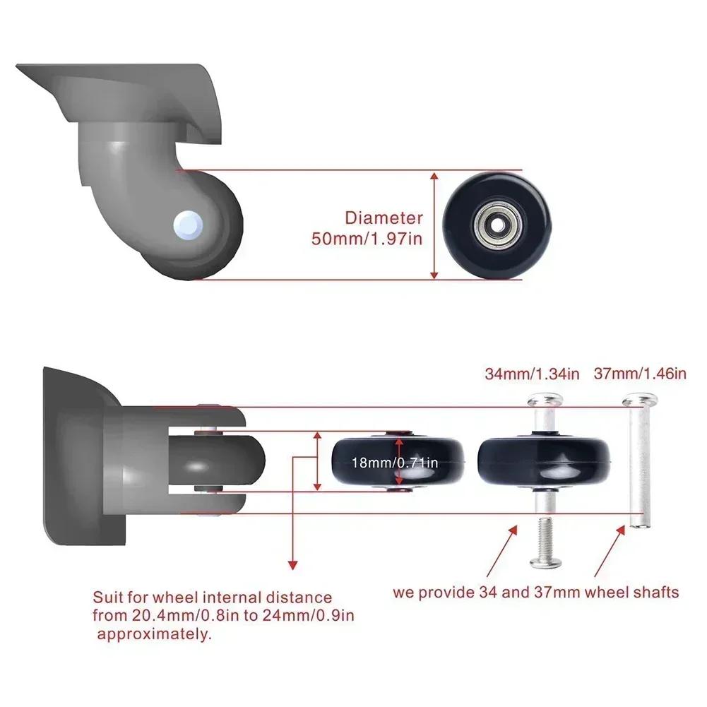 Replacement Luggage Wheel Kit with 50mm Wheels Precision Ball Bearings and 4 Swivel Casters for Improved Suitcase Stability