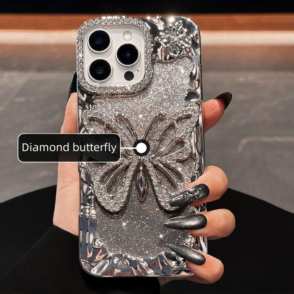 Luxury Electroplated Glitter Butterfly Phone Case For iPhone 17 11 12 13 14 15 16 Pro Max Plus Soft Hollow Out Bumper Back Cover