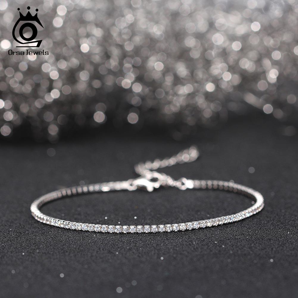 ORSA JEWELS Authentic 925 Sterling Silver Tennis Bracelet Fashion Black&Pink&Blue 4A Zirconia Bracelet Jewelry for Women SB190