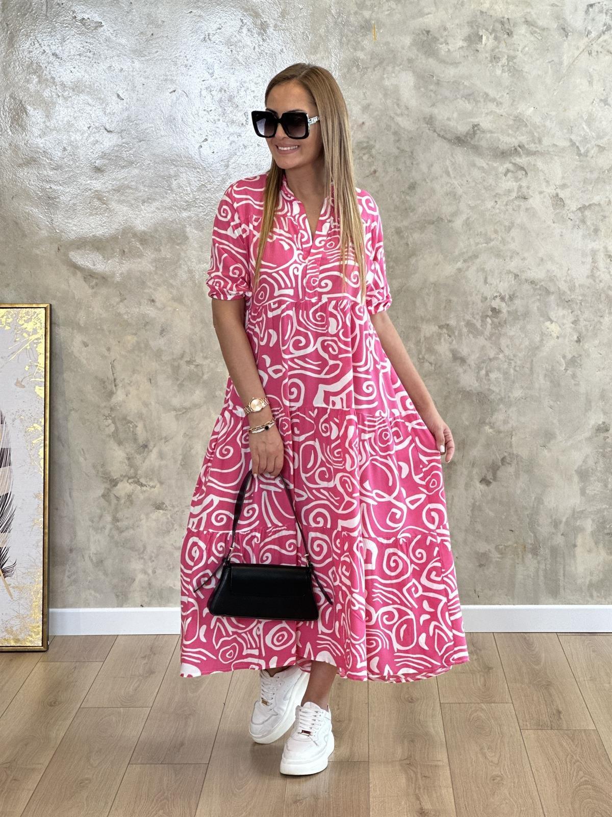 

Women's Short Sleeve V-Neck Digital Printed Maxi Length Dress
