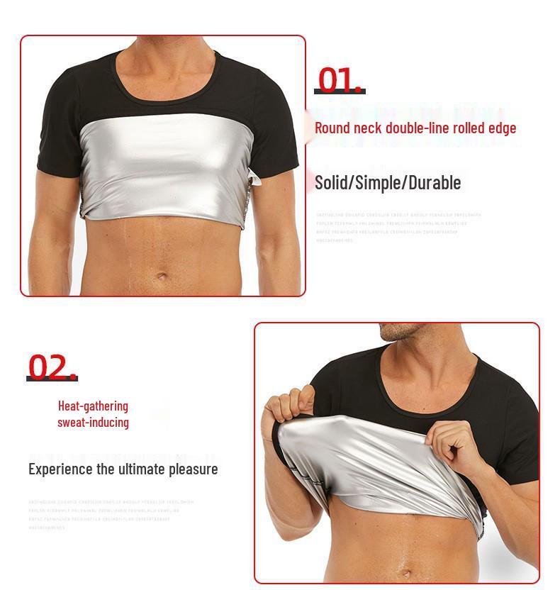 Camiseta de Fitness de Cuello Redondo para Hombre, Moldeador Corporal que Aumenta la Sudoración, Control de Abdomen
