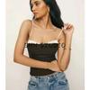 Spring New Women's Clothing French Retro Sexy Slim Fit Tube Top Contrast Color Design Short Spaghetti-Strap Camisole Top