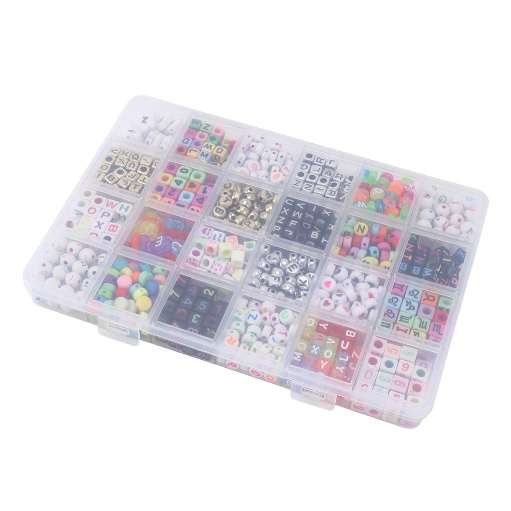 24 Types Letter Beads Set Bracelet Making Colorful Alphabet Letter Beads with Elastic Cord for Jewer