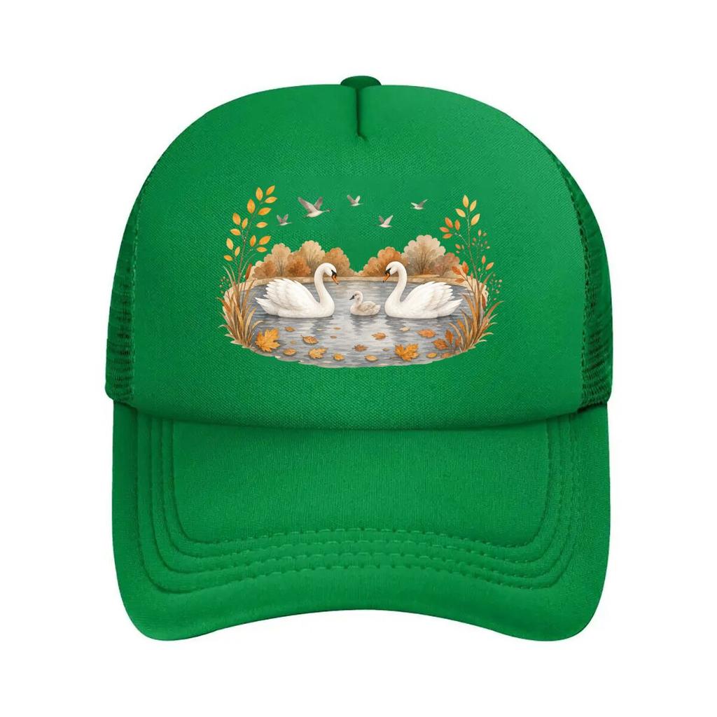 Autumn Lake Swan Family Watercolor Mesh Baseball Cap For Womens Unisex FeUnisex Beach Dad Hat Hip Hop