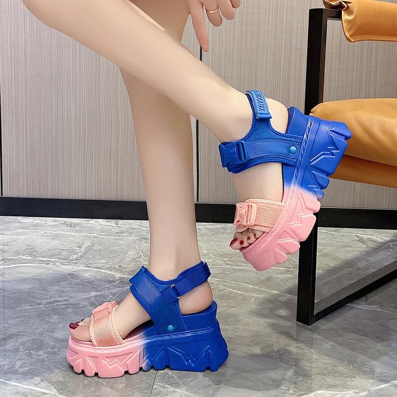 Women's Summer Sandals 2024 New Style Wedge Height Increasing Women Outdoors Beach Casual Mesh Breathability Walking Sneakers