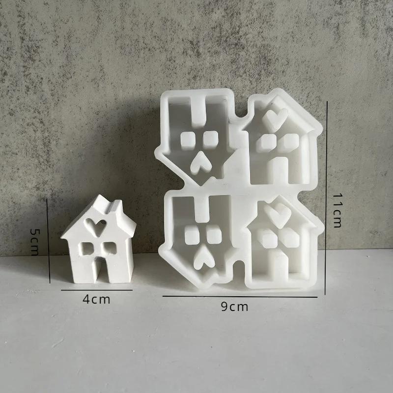 Epoxy Mold Love House Table Decor 4 Even Chimney Small House Molds DIY Castle Chocolate Silicone Mold Cake Decoration Gypsum
