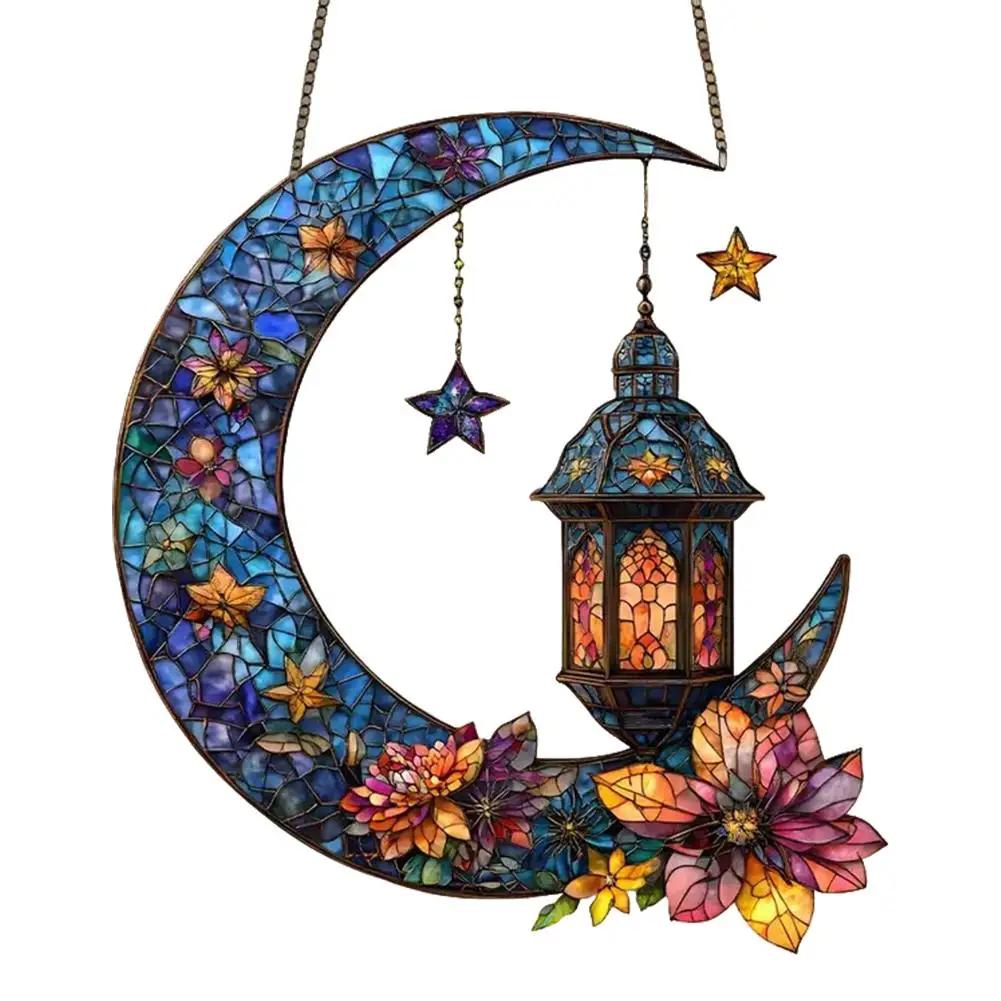 

1PCS Retro Colored Disc Hanging Decoration 2D Acrylic Pendant Stained Window And Ornament Moon Hanging Sun Suncatcher W2R2