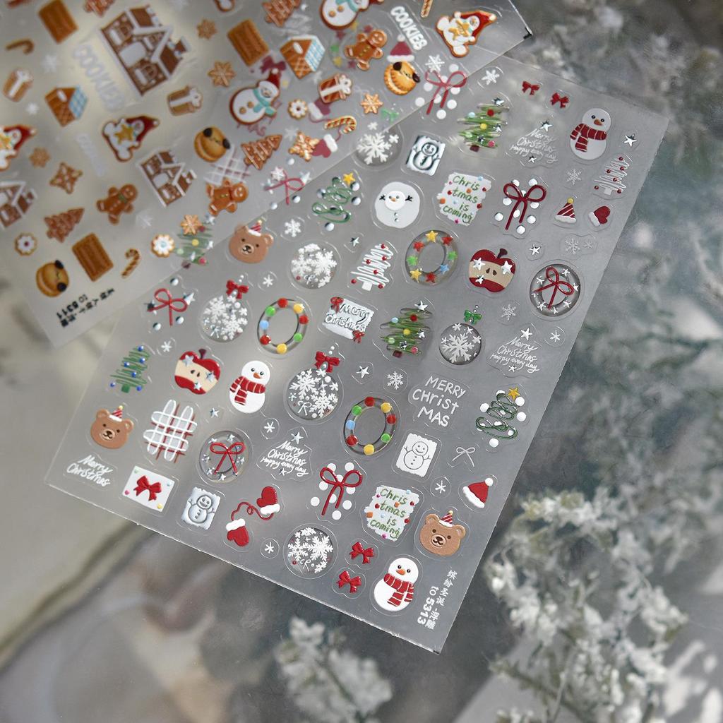 Tomoni 3D Embossed Winter Nail Stickers: Gingerbread Man Cookie Designs for Kids