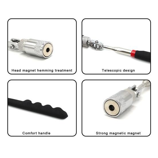 Telescoping Magnetic Pickup Tool with LED Light Non-Slip Stainless Steel Extendable Magnet Pickup with Plastic Handle for Bolts Metal