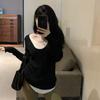 Autumn and Winter New V-neck Irregular Knitted Sweater Fake Two Pieces Women's Lazy Casual Inner Sweater Niche