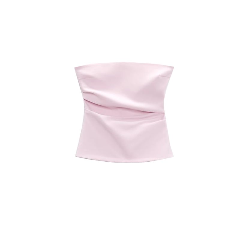 Spring New Arrival Pure Desire Style White Ruched Tight Straight Collar off-the-Shoulder Tube Top Tops 7903717 3067089