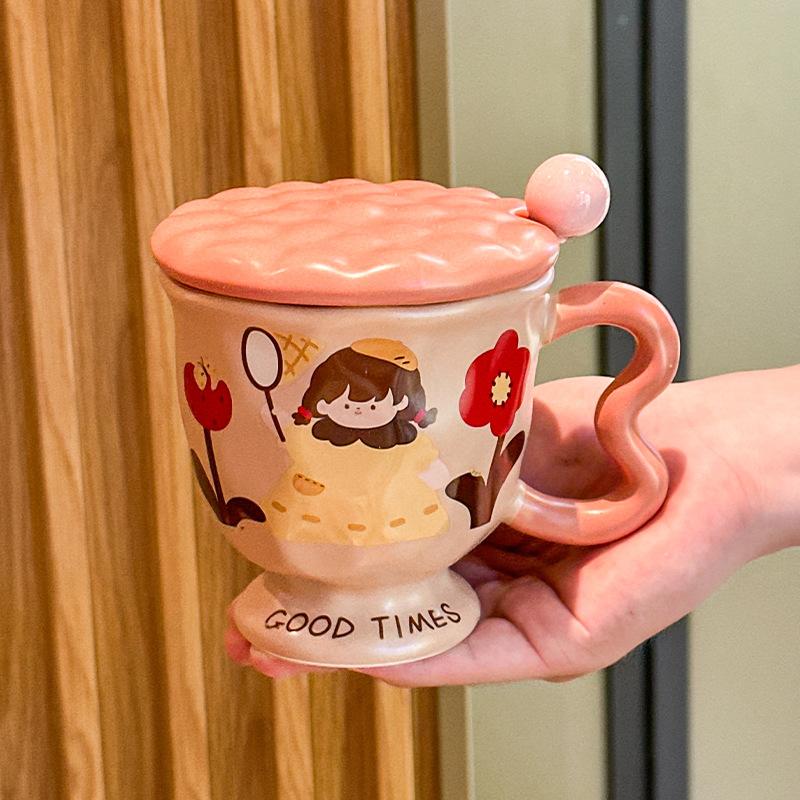 High-value birthday gift, cute girl ceramic mug design sense, companion gift, girlfriend practical gift box