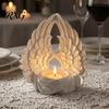 Tabletop Soft Furnishings 3D Printed Angel Wings Tealight Candle Holder, Wing Shape Candlestick, White Feather Relief Holder Romantic Ornament