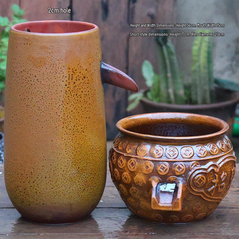 Retro Hydroponic Ceramic Flower Pot with Water Circulation, Courtyard Fish Tank, and Decorative Flowing Water Ornaments.