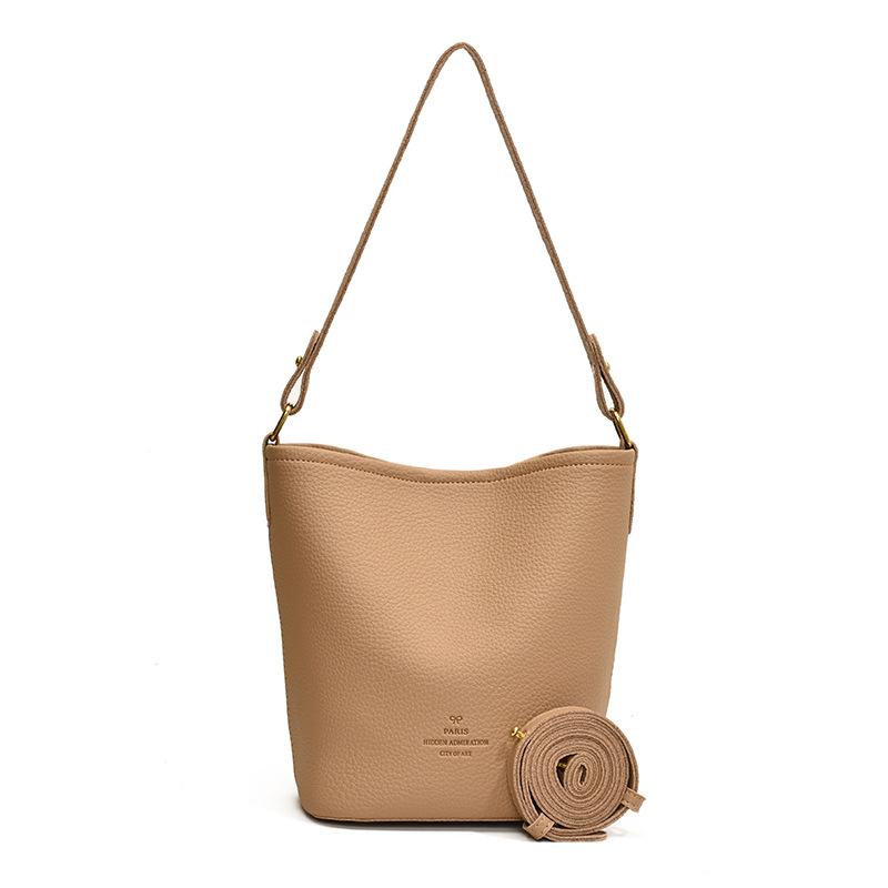 

2025 new bag women s fashion contrasting color PU portable shoulder bag trend high-end bucket bag versatile messenger bag One size абрикосовый
