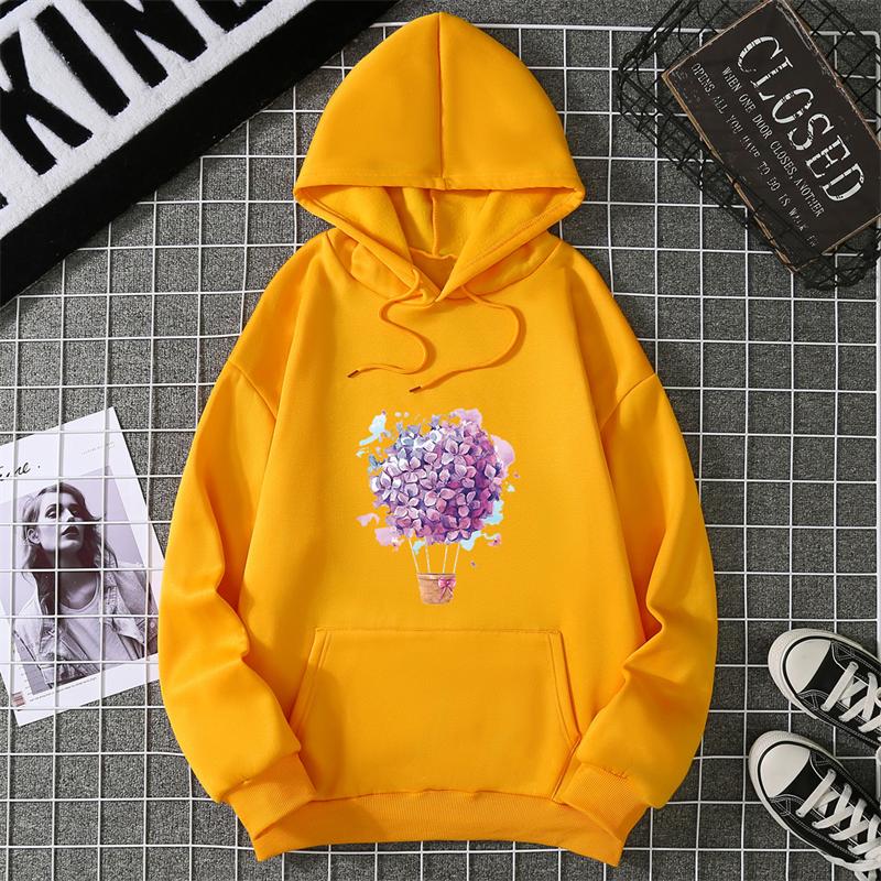 Fashion Balloon Cherry Blossoms Women Hooded Sweatshirt  Funny Printed Hoodie Female Long Sleeve Harajuku Shirts Cartoon