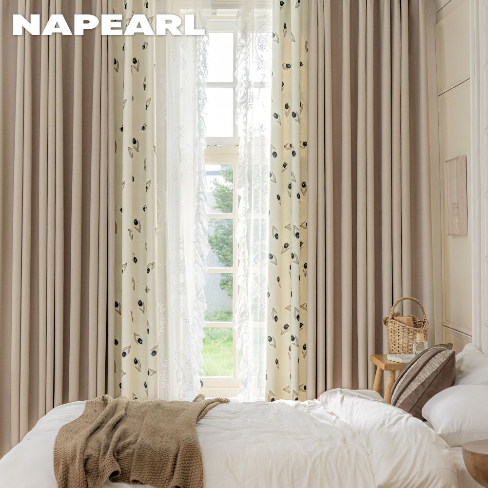 1ks NAPEARL 70-80% stupeň zastínění v krémovém stylu Potištěné zatemňovací závěsy na bočních panelech pro ložnici Obývací pokoj Domácí dekorace