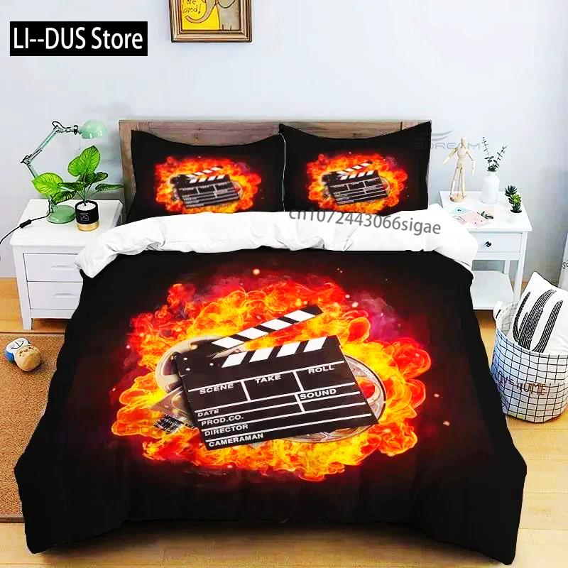 Movie Film Clap Board Patterns Comforter Bedding Set,Duvet Cover Bed Set Quilt Cover Pillowcase,King Queen Size Bedding Set