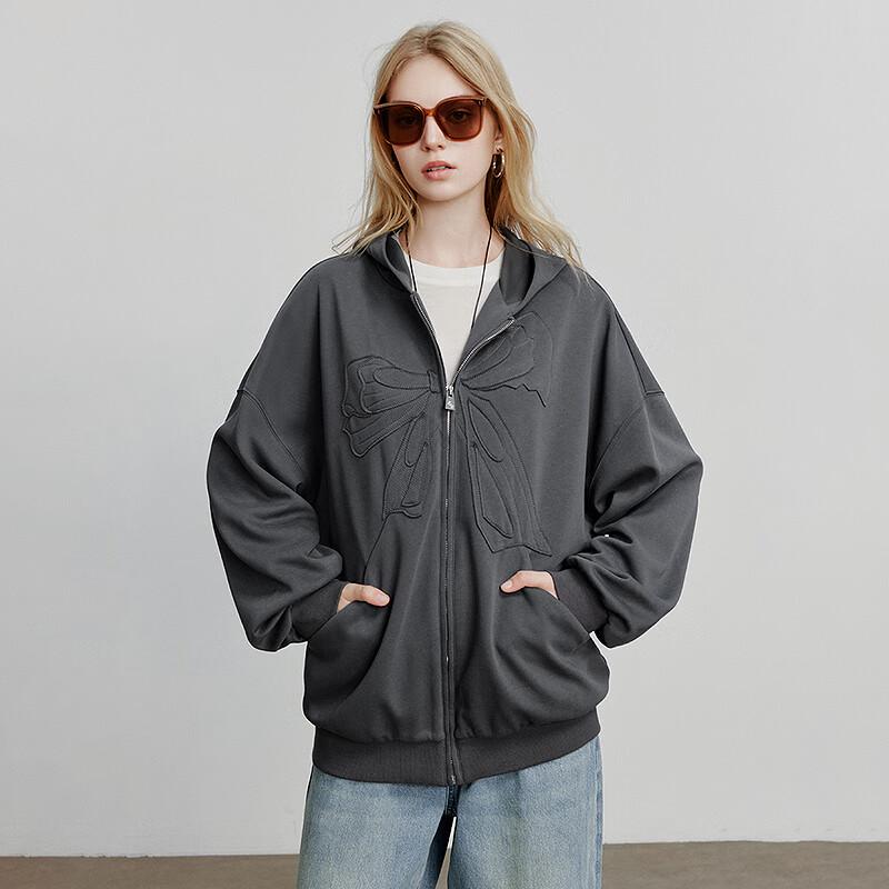 Women's Autumn Retro Bowknot Hooded Zipper Sweatshirt