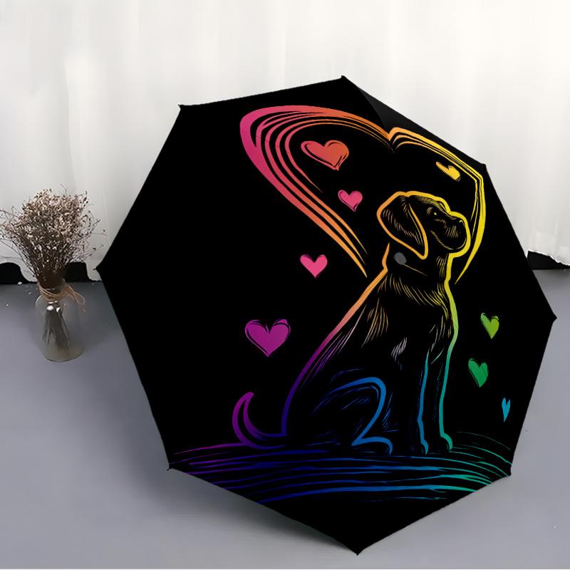 1pc Automatic Folding Umbrella with Cute Rainbow Heart & Paw Print Dog Love Design - Automatic Open/Close, Portable Umbrella S