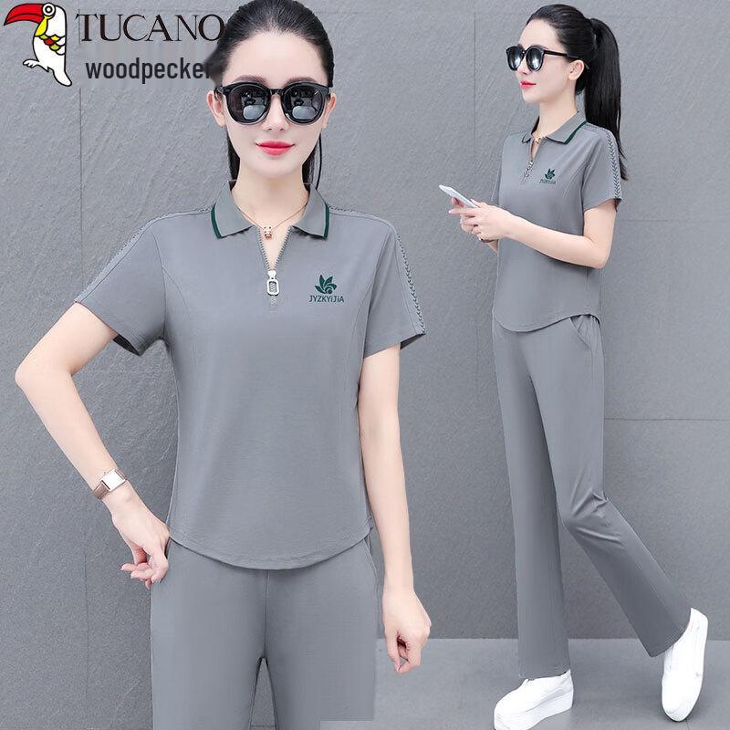 

Woodpecker Women s Casual Summer Short Sleeve Two-Piece Set L