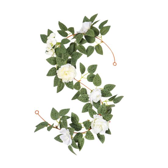 Artificial Rose Flower Garland UV Resistant Realistic Faux Flower Vine with Green Leaves Wedding Party Hanging Simulation Bloom Rattan Decoration