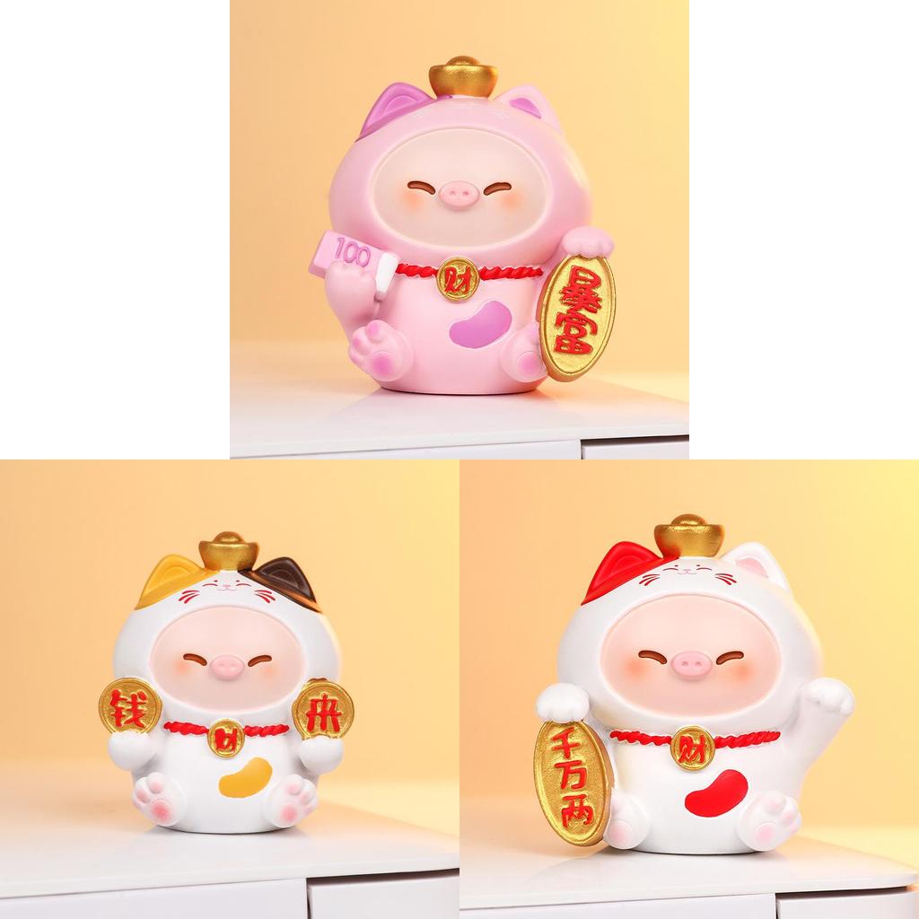 Cat Decor Resin Figurine With Wealth Symbols For Home Office Gift Ideas