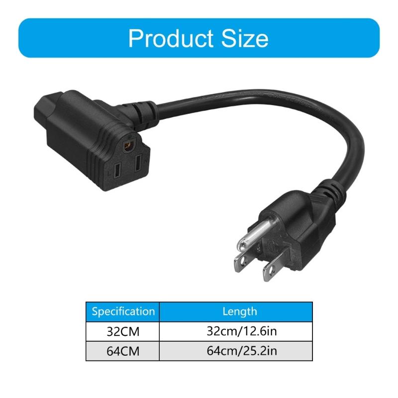 Portable Sturdy Professional Equipment Power Cable NEMA 5 15P to C13 and 5 15R Paralleled Connection Casual Use