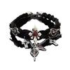 Punk Y2k Subculture Red Drip Glaze Skeleton Cross-tassel Black Leather Multi-layer Collar Necklaces for Women Halloween Jewelry