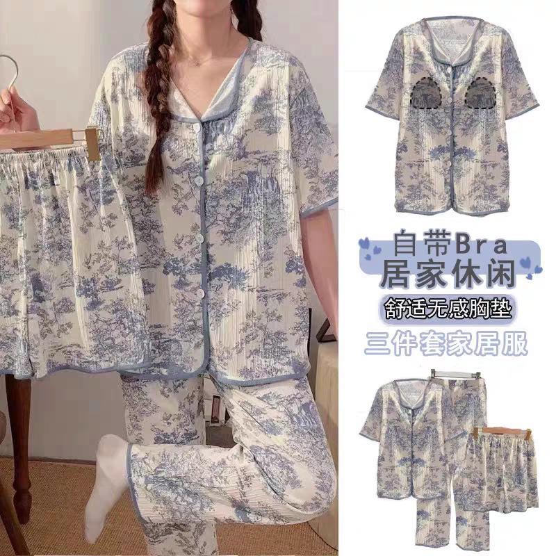 

Пижама для женщин в стиле принцессы, комплект из трех предметов: футболка с коротким рукавом и брюки, домашняя одежда XL