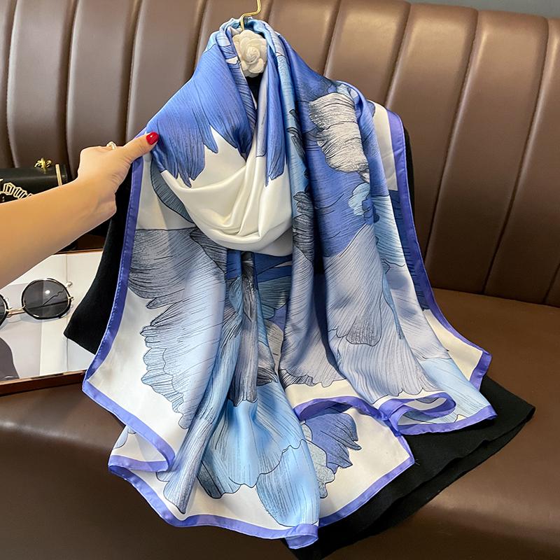 Design Satin Silk Shawl Hijab Scarf Women Fashion Summer Sunscreen Beach Stole Wraps Bufanda Female Headkerchief Echarpe New