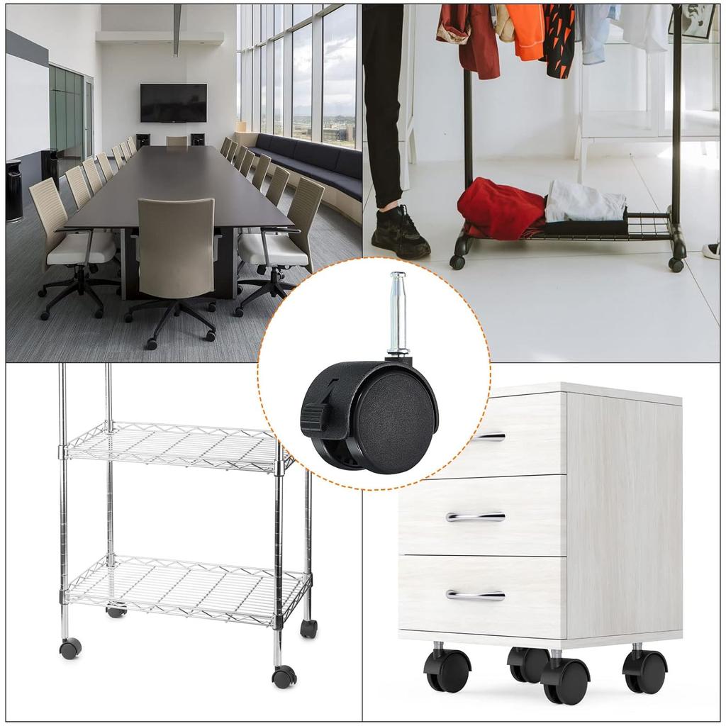 PATIKIL 2 Inch Swivel Stem Casters, 6 Pack Nylon 360 Degree Insert Swivel Stem Wheels with Brake for Chair Shelf Furniture Replacement, Black