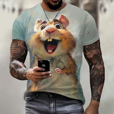 Herren T-Shirt mit 3D-Tiermaus-Aufdruck, Sommermode, lässig, Outdoor-Sport, Fitness, Rundhalsausschnitt, kurzärmelig, Herrenhemd, Kleidung