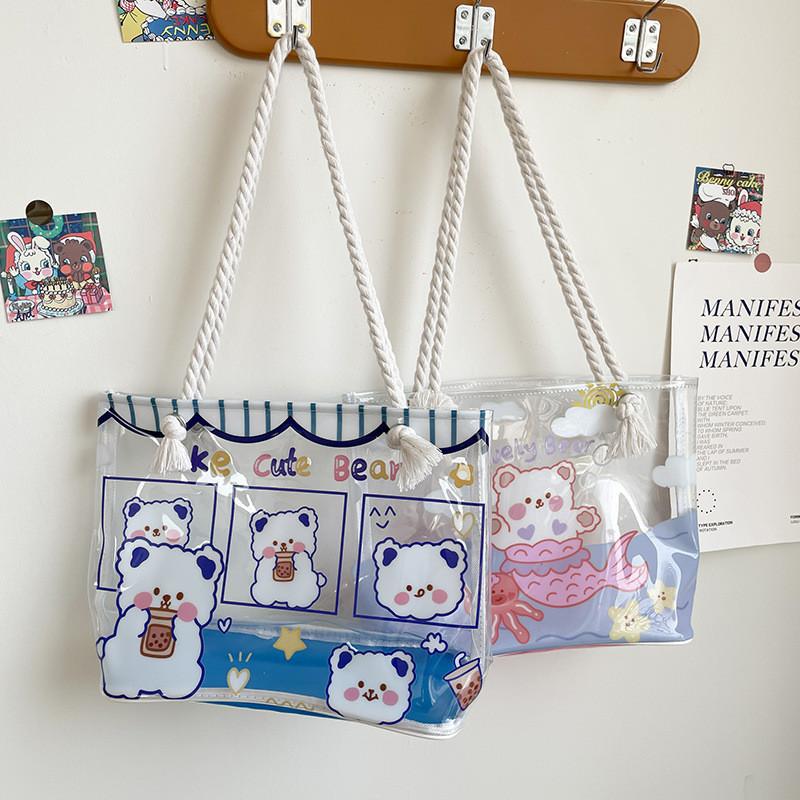 Pvc Jelly Beach Bag With Cartoon Girl Print For Summer Casual Wear