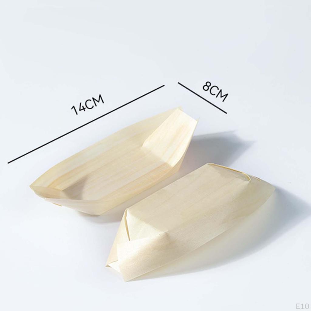 50 Pieces Disposable Wood Boat Serving Trays Sushi Dessert Tray Food Boats Storage Container