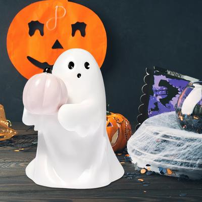 Cute Halloween Table Decor Holding Pink Pumpkin Ghost Resin Halloween Standing Ghost Tabletop Decor Halloween Home Office Decor